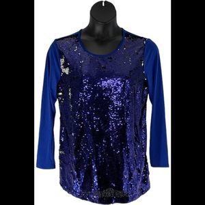 Antthony All That Glitters 2-Tone Sequin Pullover Top Royal Blue - Regular